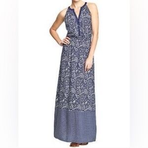Old Navy Women's Blue Floral Sleeveless Halter Neck Maxi Boho Dress Navy Print M